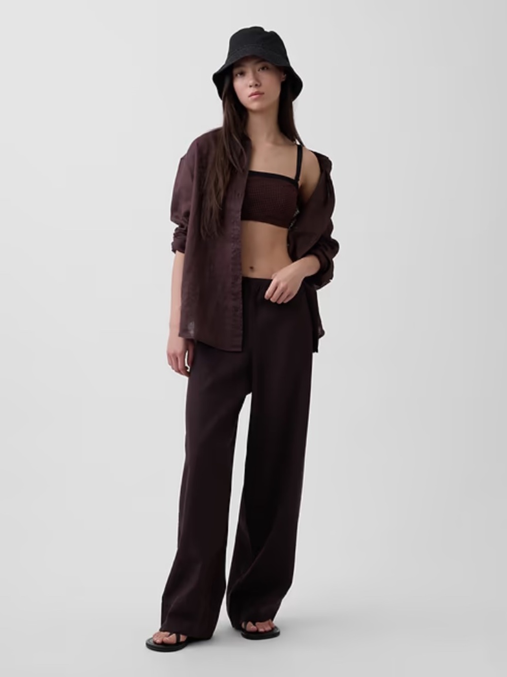 NWOT Gap 100% Linen Oversized Shirt Terra Brown Small Petite - Picture 2 of 9